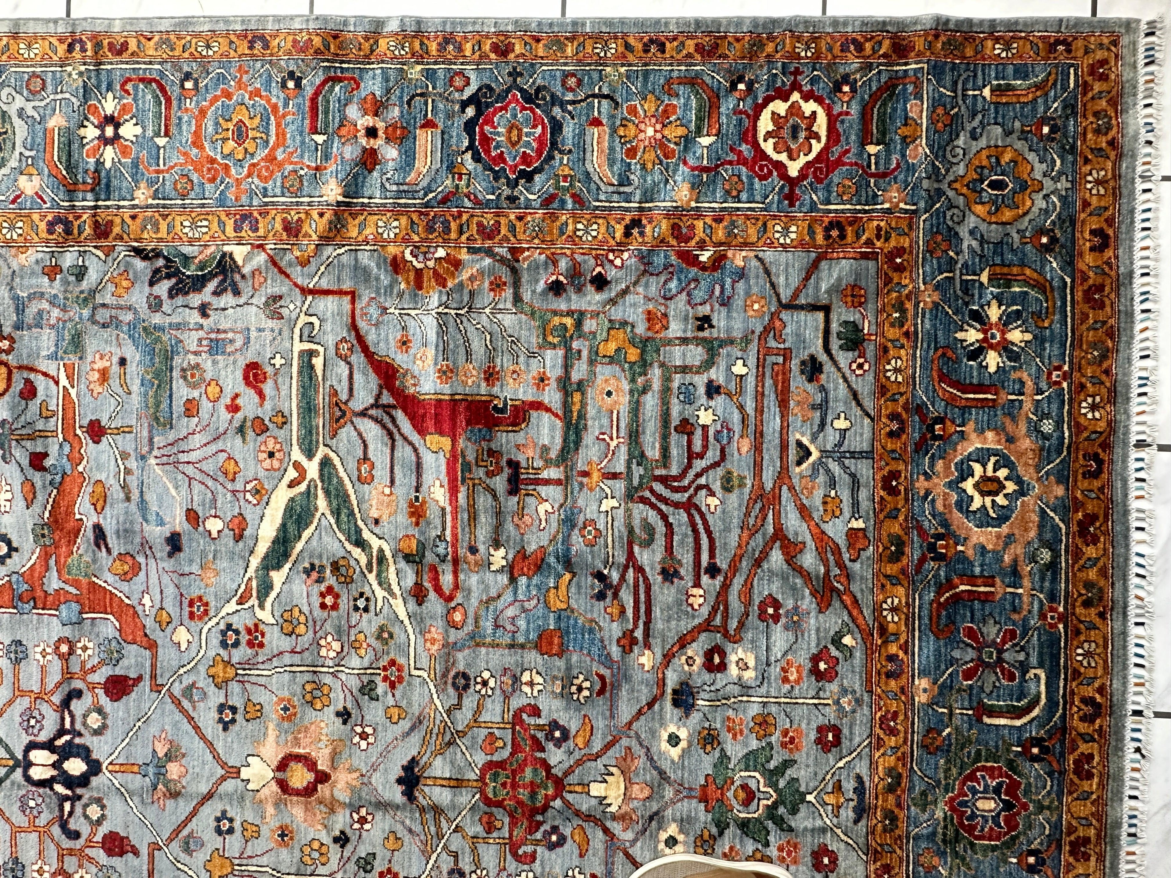 Hand-Knotted Trasitional Serapi Ghazni Wool Rug – 9’1” x 12’ – Intricate Floral Design