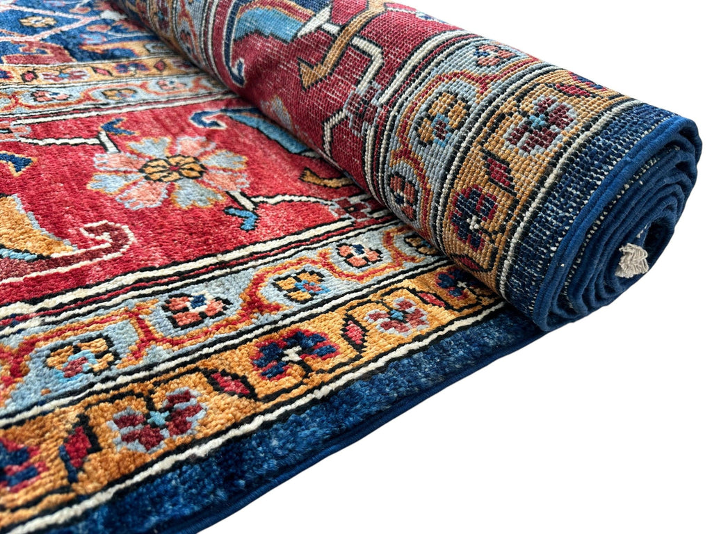 Hand-Knotted Afghani Bidjar Wool Rug – 9’x12’ – Intricate Geometric & Floral Motifs