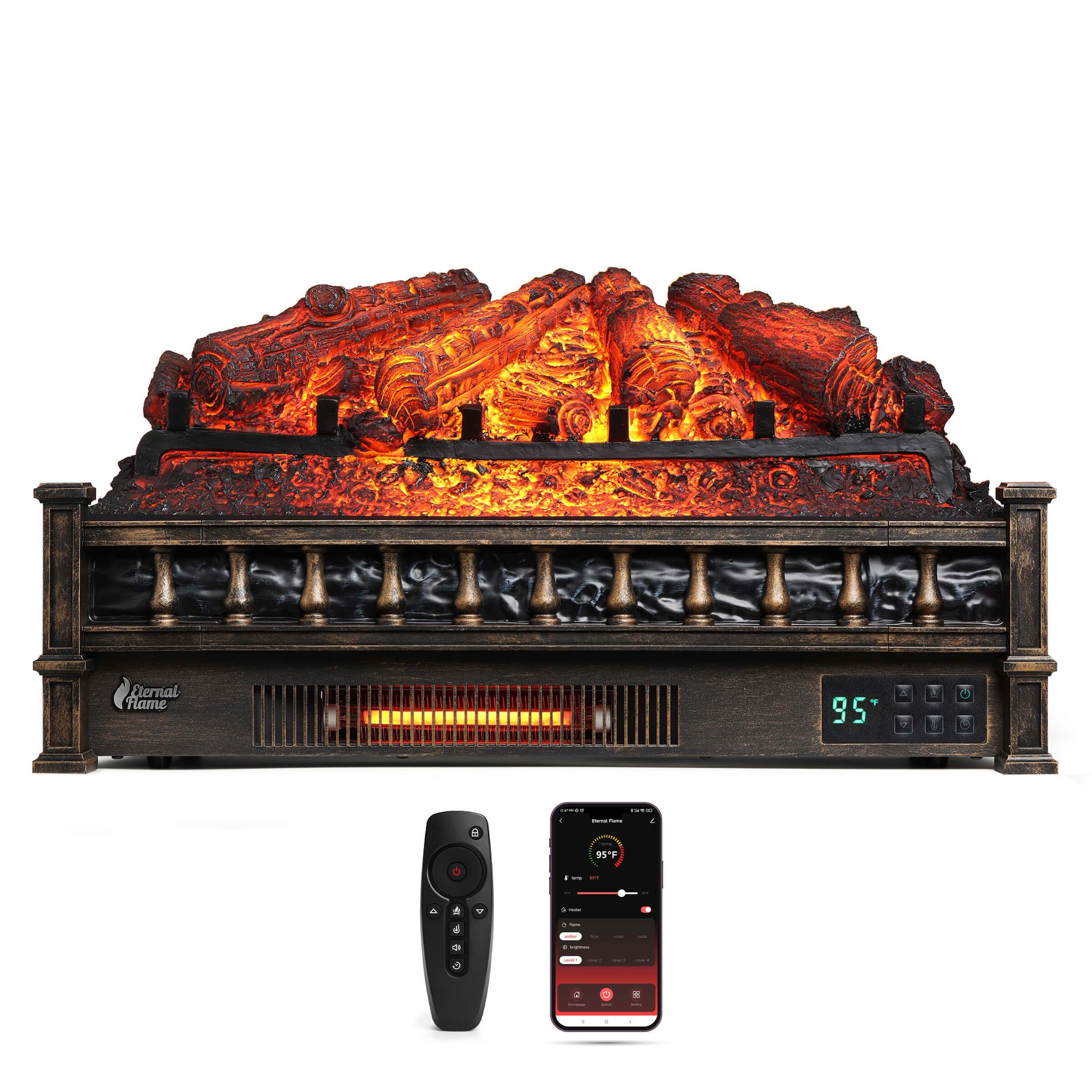 Eternal Flame EF26-PB Smart Electric Fireplace Logs, WiFi Enabled