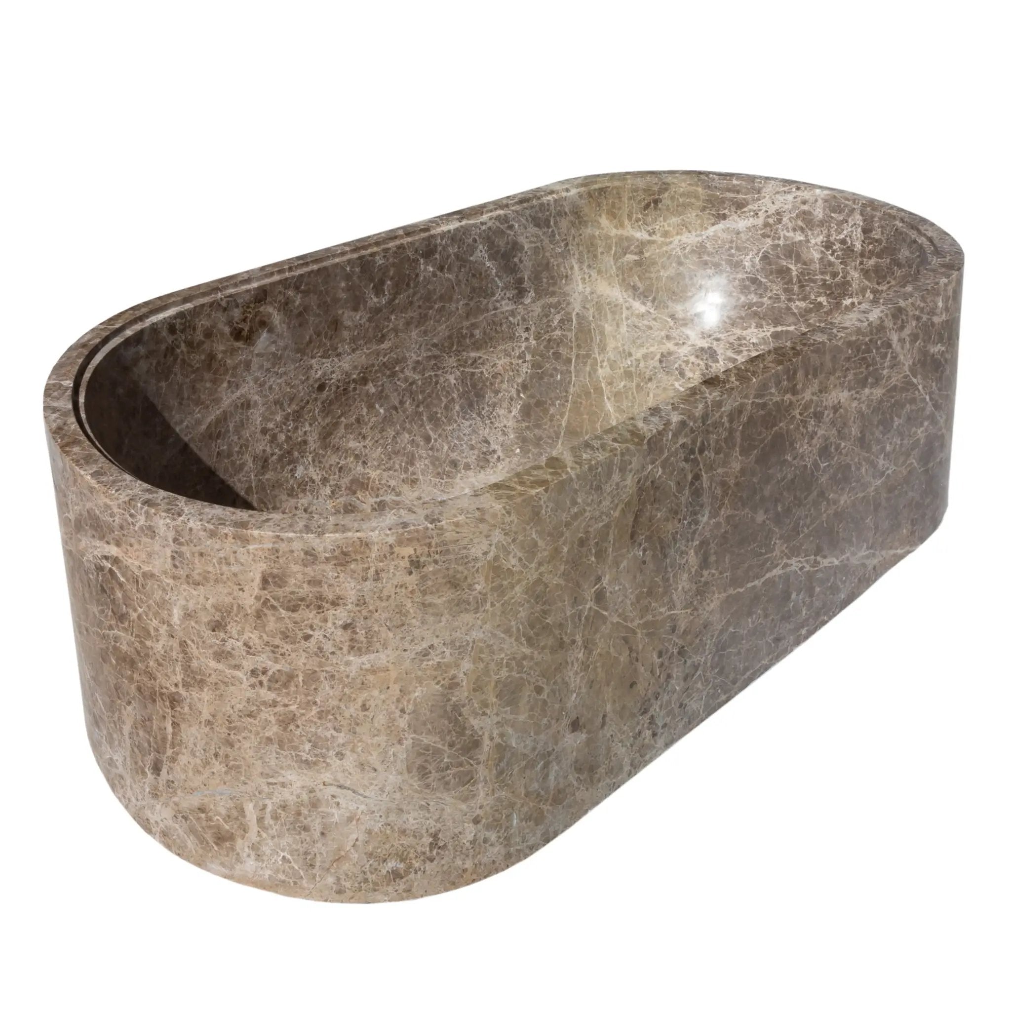 Emperador Light Marble Bathtub, brown marble with rounded edge