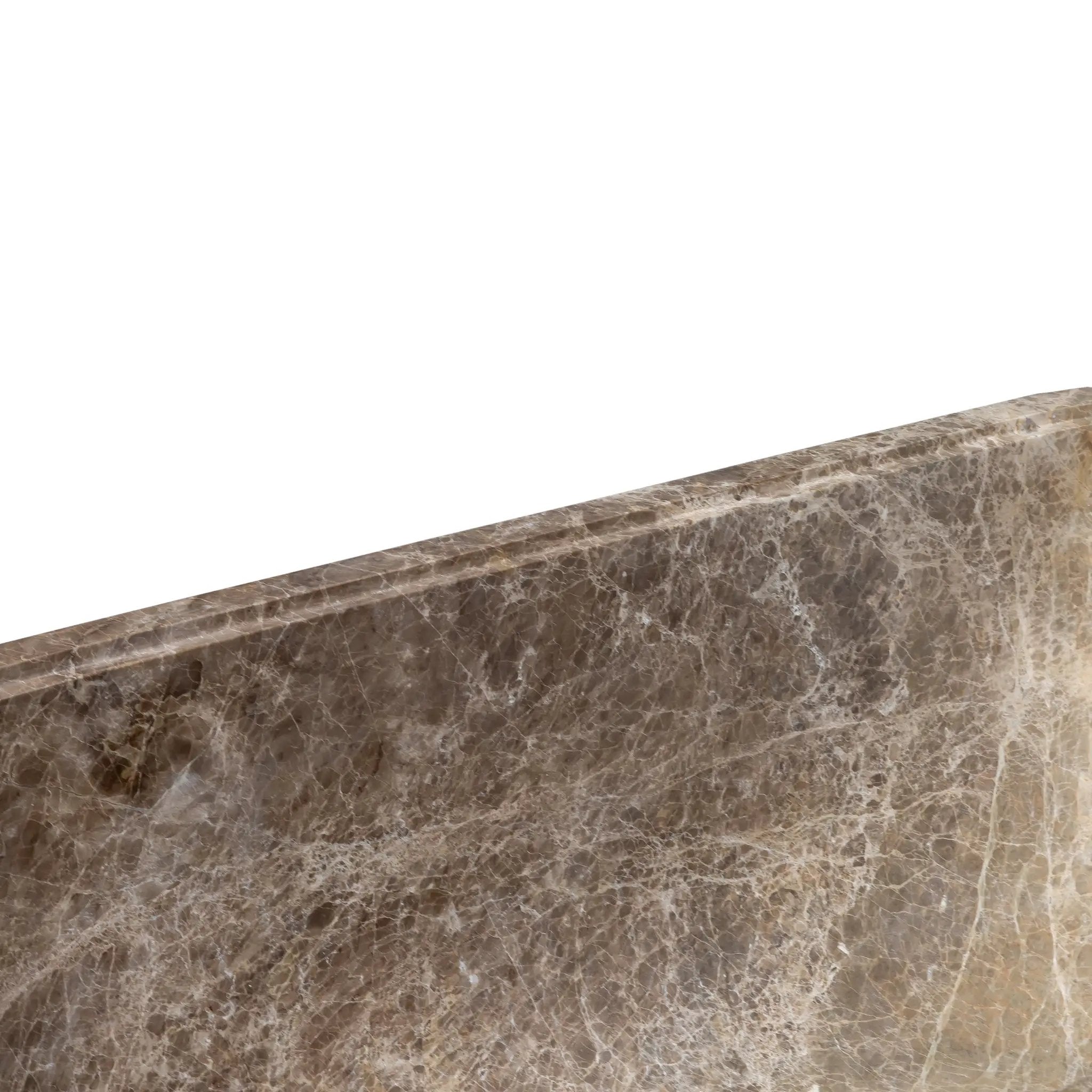 Emperador Light marble bathtub; brown-veined solid marble block