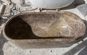 Emperador Light marble bathtub, brown marble with white veining, oval shape