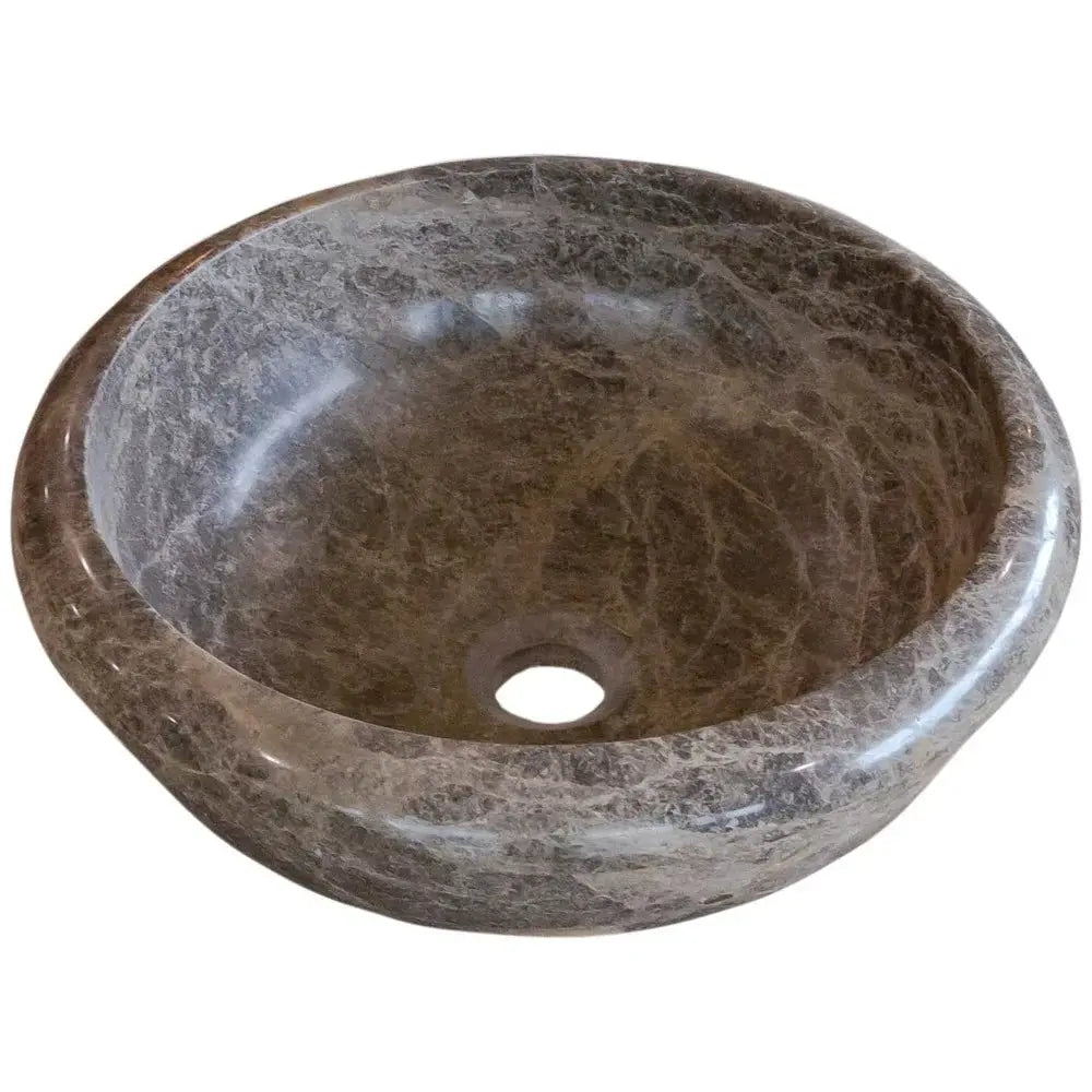Villohome Emperador Brown natural stone marble bathroom vessel sink, round bowl.