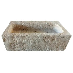 Ephesus light travertine wall-mount outdoor sink, rustic old-world stone vessel by Villohome