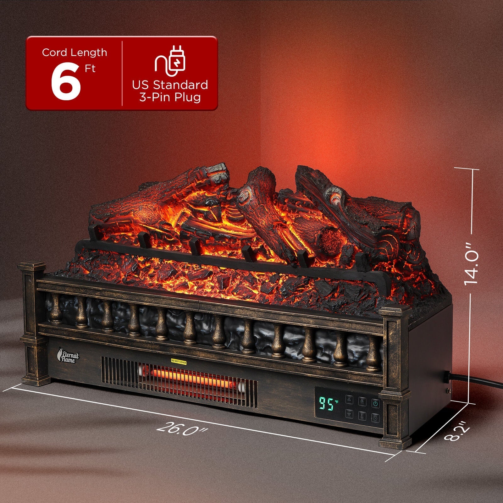 Eternal Flame EF26-LG Smart Electric Fireplace Logs, WiFi Enabled