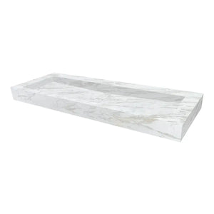 Fantasy white marble rectangular wall-mount bathroom sink, 52 in long x 18 in wide x 5 in high
