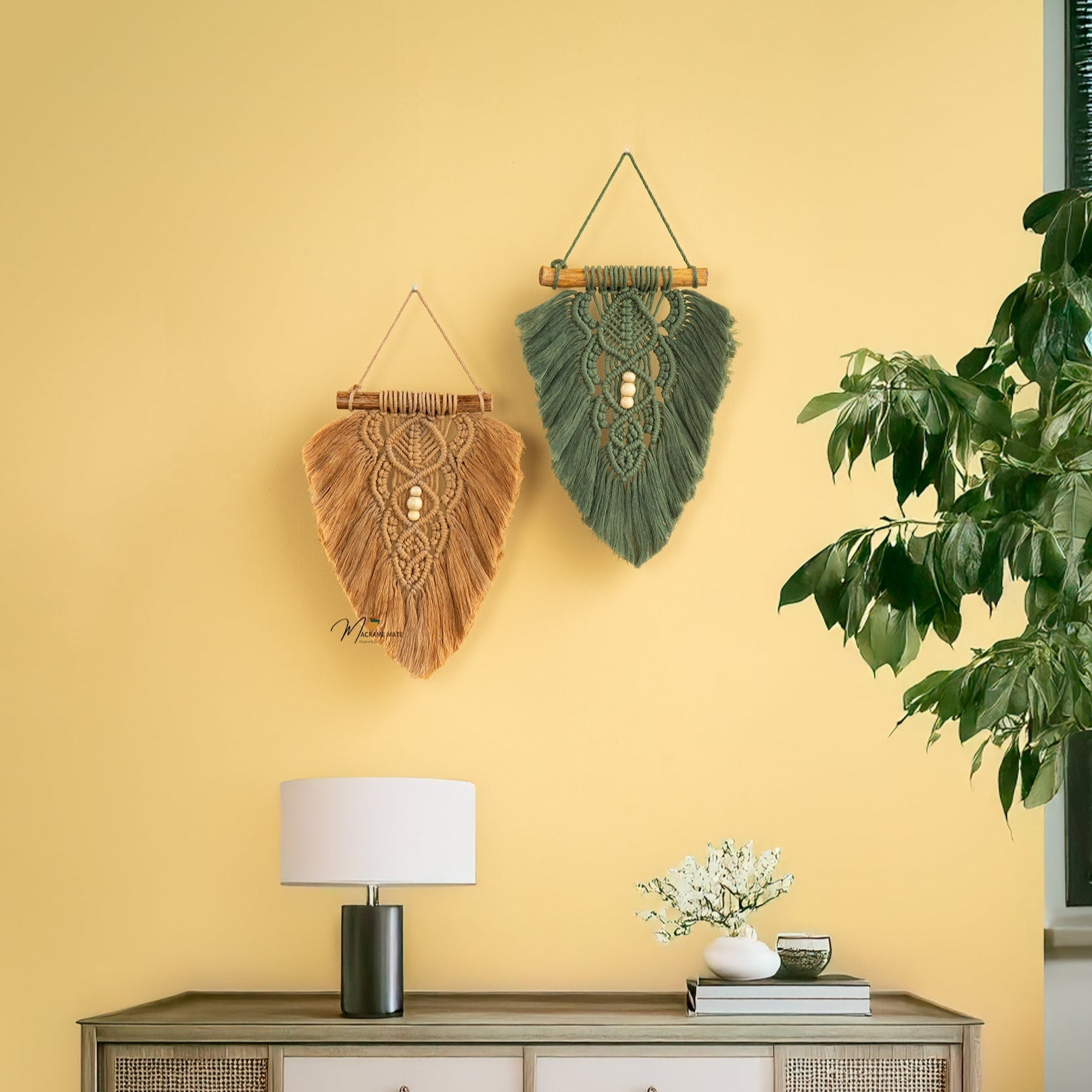 Rustic Latte Olive Macrame Leaves