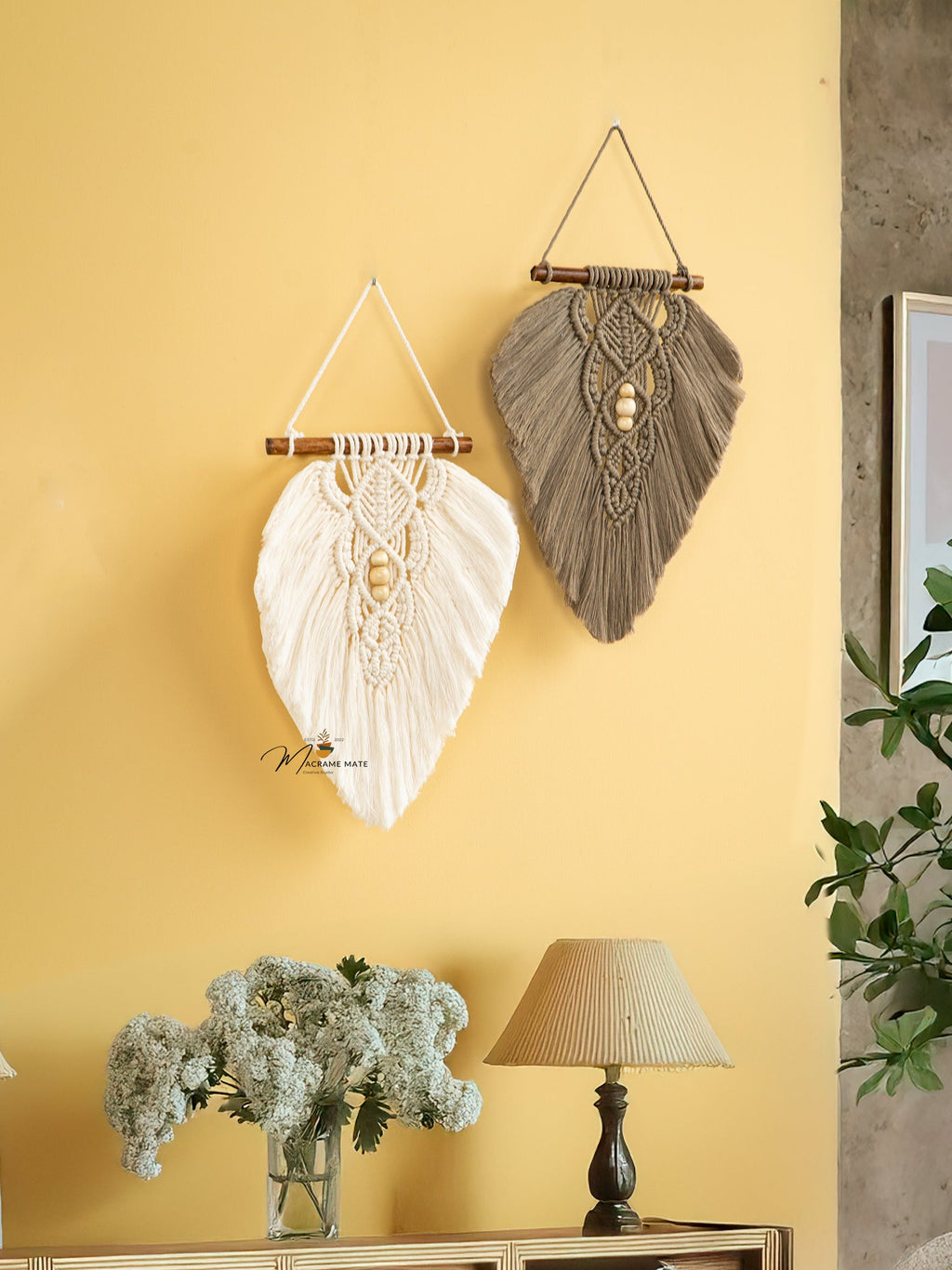 Rustic Natural Taupe Macrame Leaves