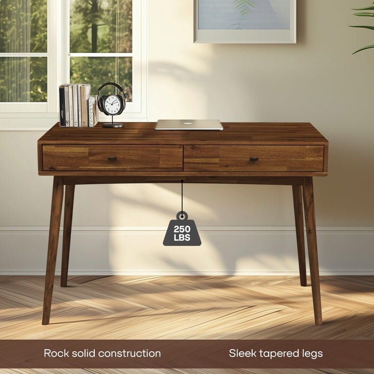 Acacia Lagom 48" Solid Wood Work Desk with Drawers for Functional Home Office