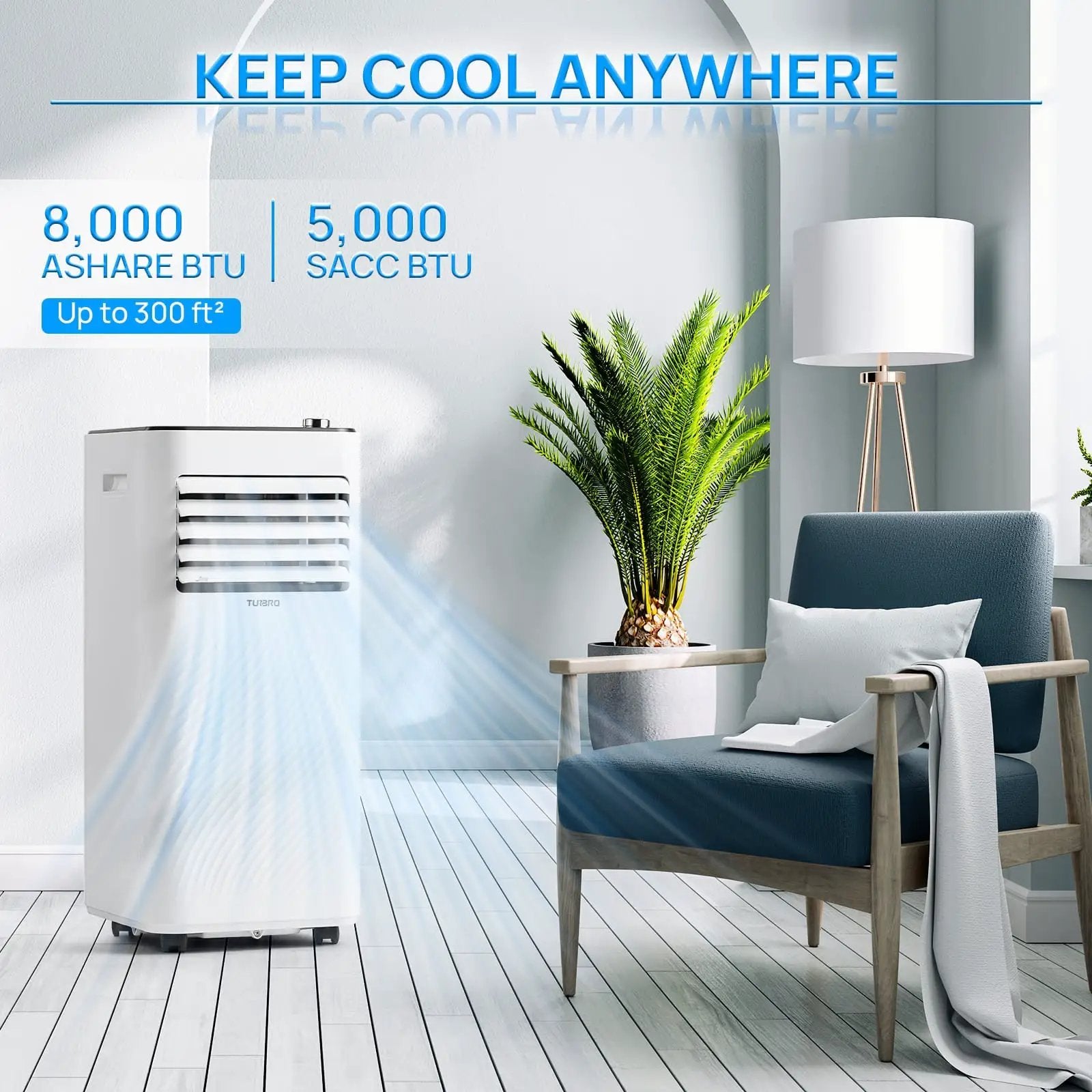 TURBRO Finnmark 8,000 BTU portable air conditioner in white for room cooling up to 300 ft².