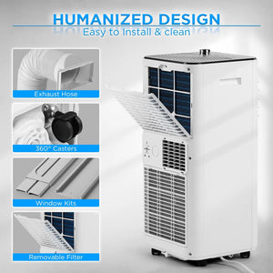 TURBRO Finnmark 8,000 BTU portable air conditioner in white with exhaust hose and window kits