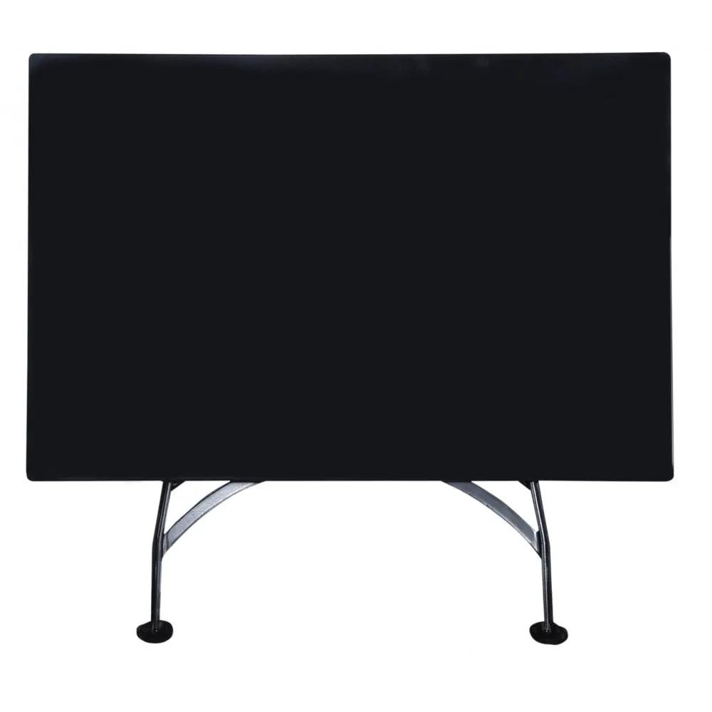 Villohome outdoor dining table with a 32x48 inch black steel top and curved metal legs