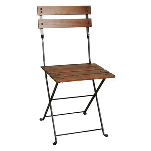 Villohome folding dining chair with 28-inch chestnut wood slats and black metal frame