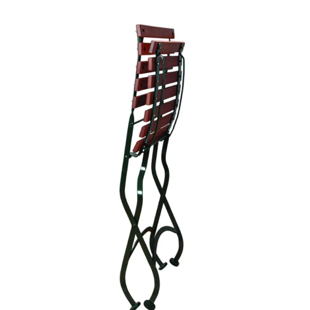 Outdoor folding chair with natural African teak slats and green metal frame