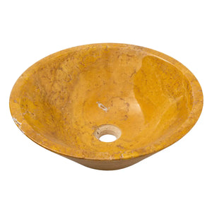 Bathroom sink in golden sienna travertine, polished orange-yellow stone bowl