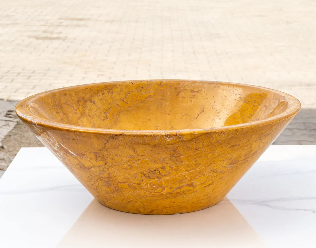 Golden Sienna Travertine V-Shape Tapered Above Vanity Bathroom Sink Polished