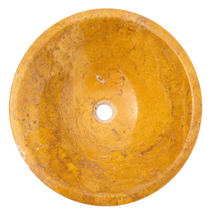 Golden Sienna travertine round bathroom sink by Villohome, polished stone