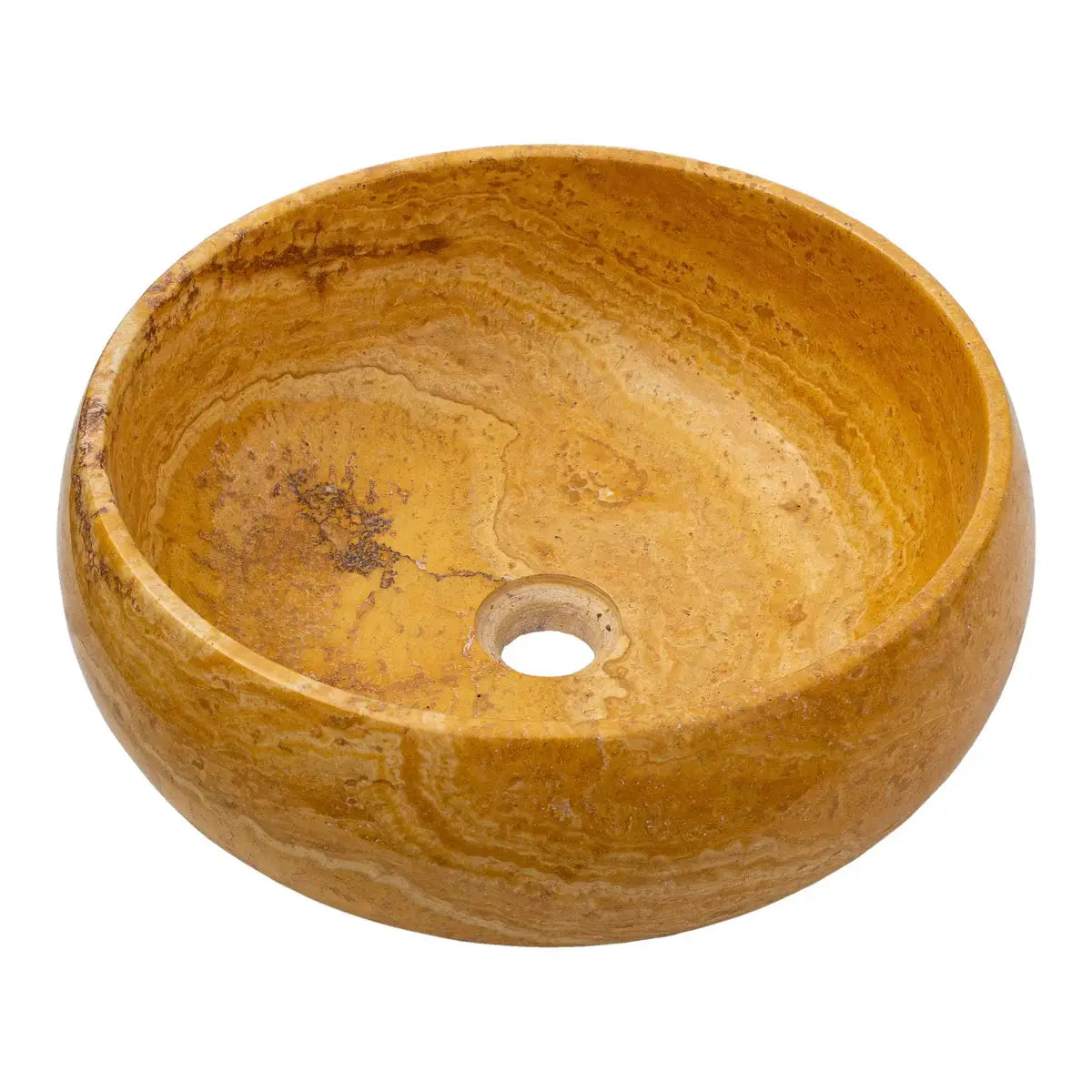 Villohome Golden Sienna travertine natural stone round bathroom vessel sink