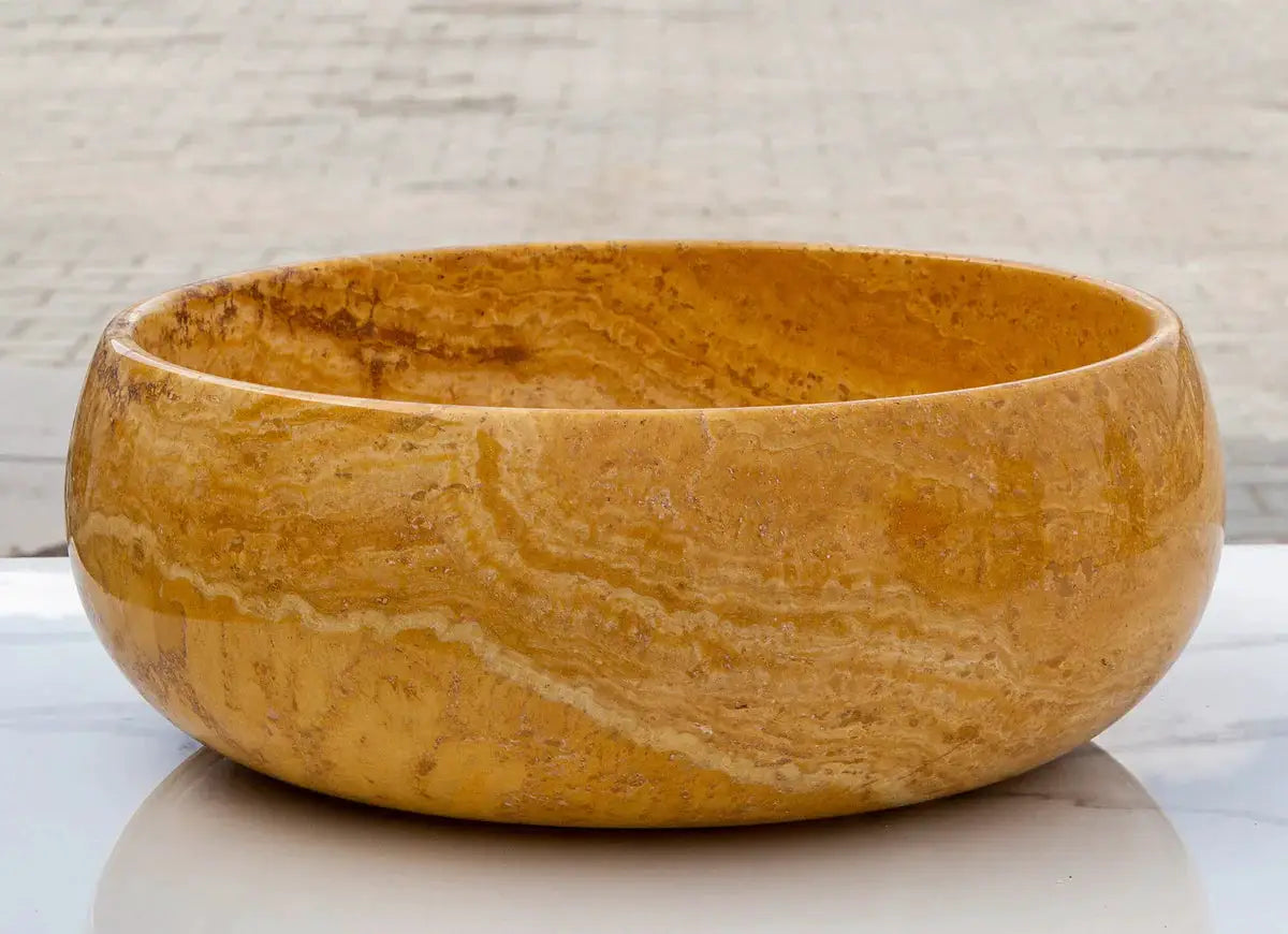 Travertine vessel sink in Golden Sienna for bathroom vanity