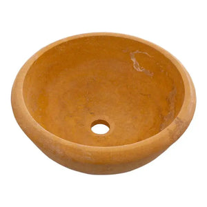Vanity bathroom vessel sink in Golden Sienna travertine by Villohome, drop-in or above-mount installation