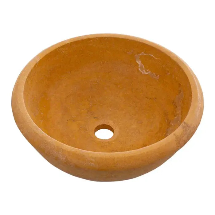 Vanity bathroom vessel sink in Golden Sienna travertine by Villohome, drop-in or above-mount installation