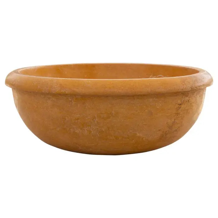 Golden Sienna natural travertine bathroom vessel sink by Villohome, round drop-in