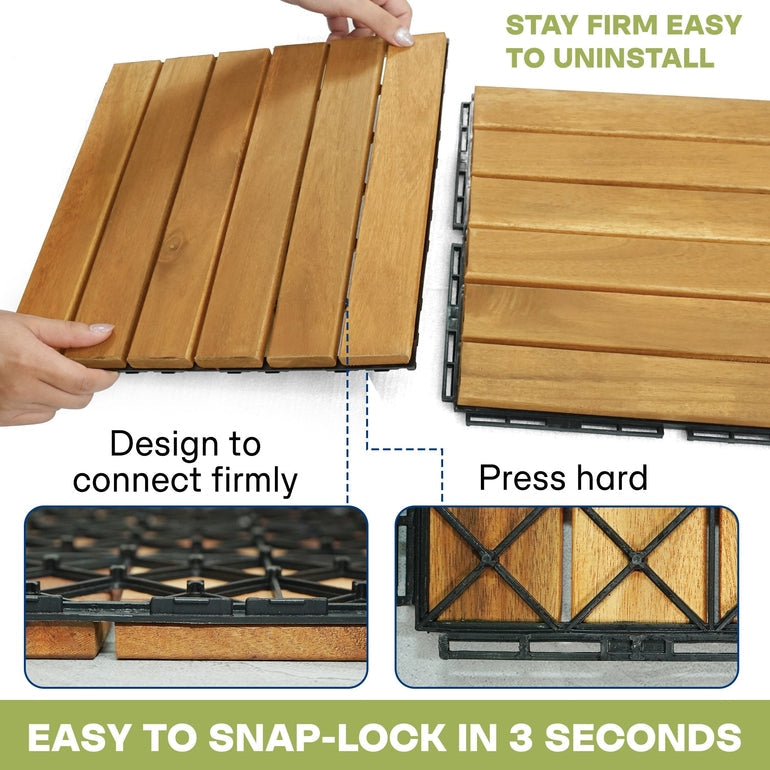 Tranquillo Acacia Deck Tiles 6 Slat Interlocking Decking Tiles – Indoor & Outdoor Flooring