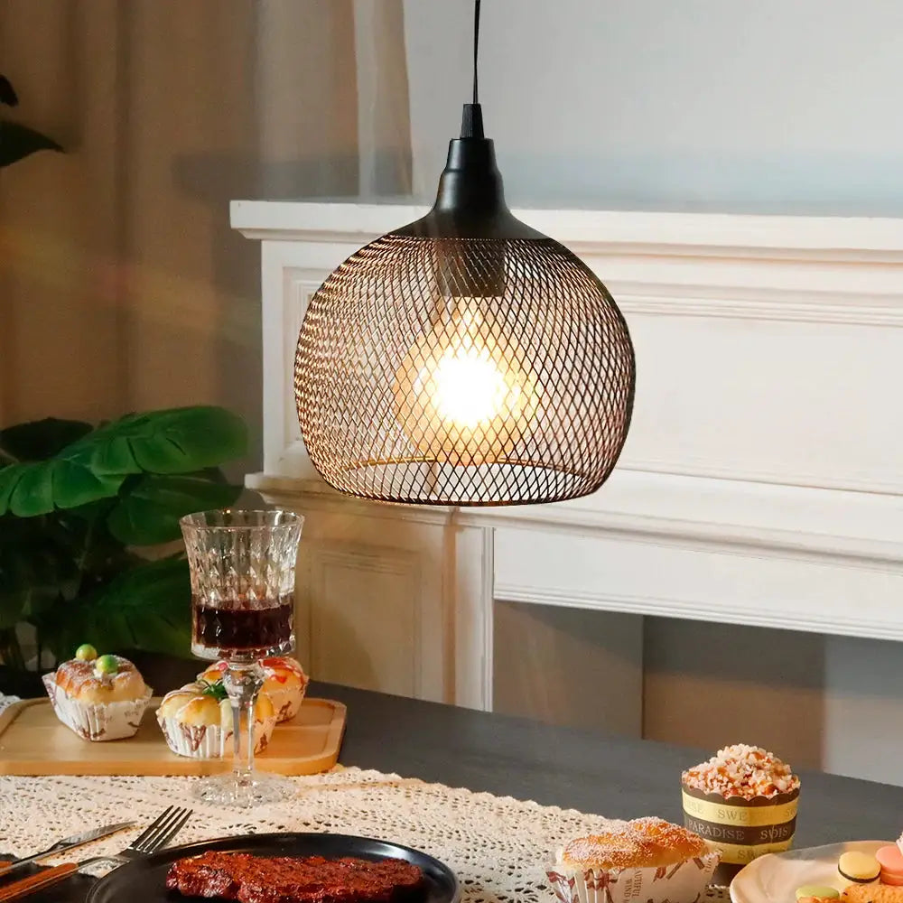 Hanging lamp black round mesh cage, battery-powered, 8.5H, JHY DESIGN