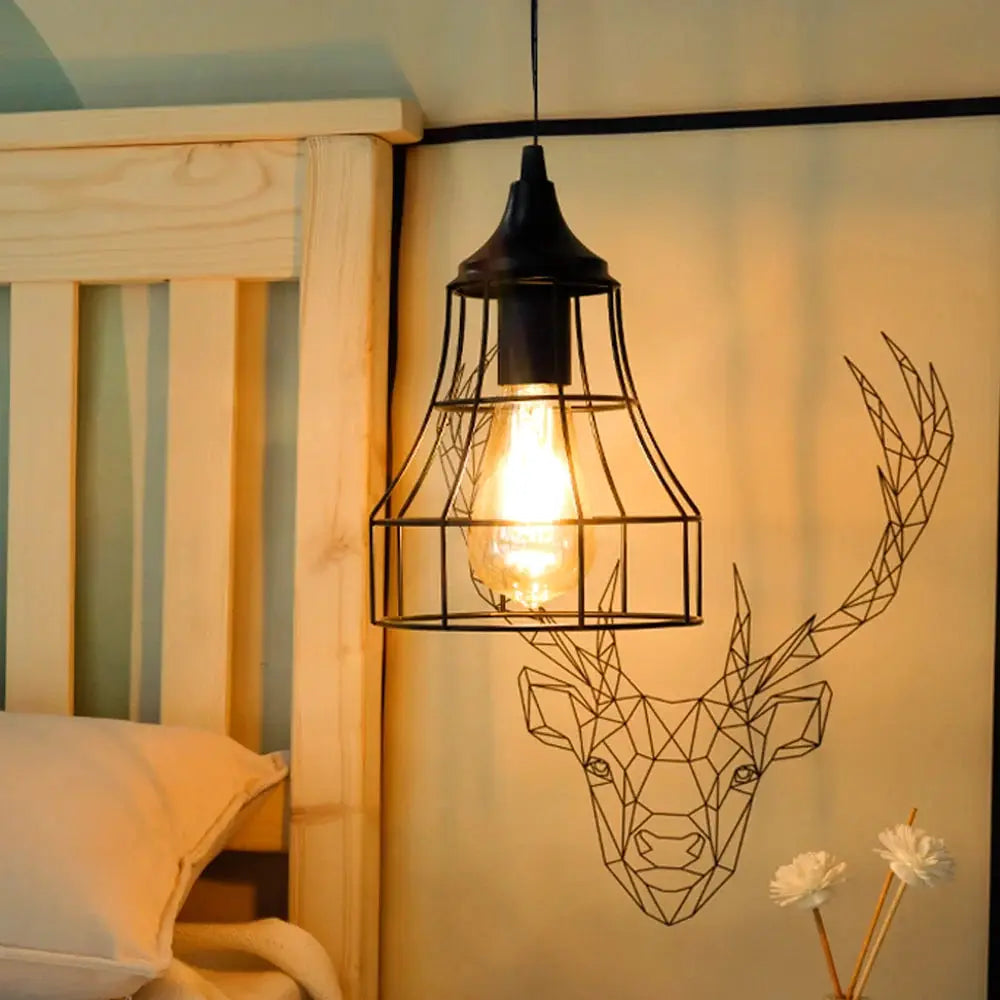 9.5H hanging lamp, black metal geometric cage, battery-powered by JHY DESIGN