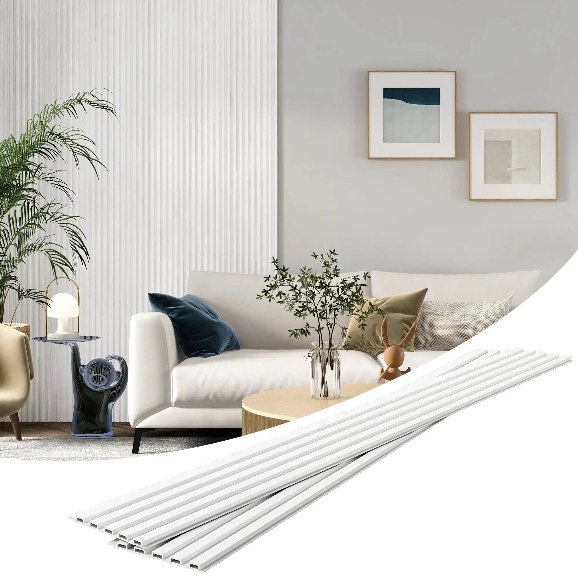 Hausvita 48x6 inch white WPC slat wall panels, 16-pack for wall paneling
