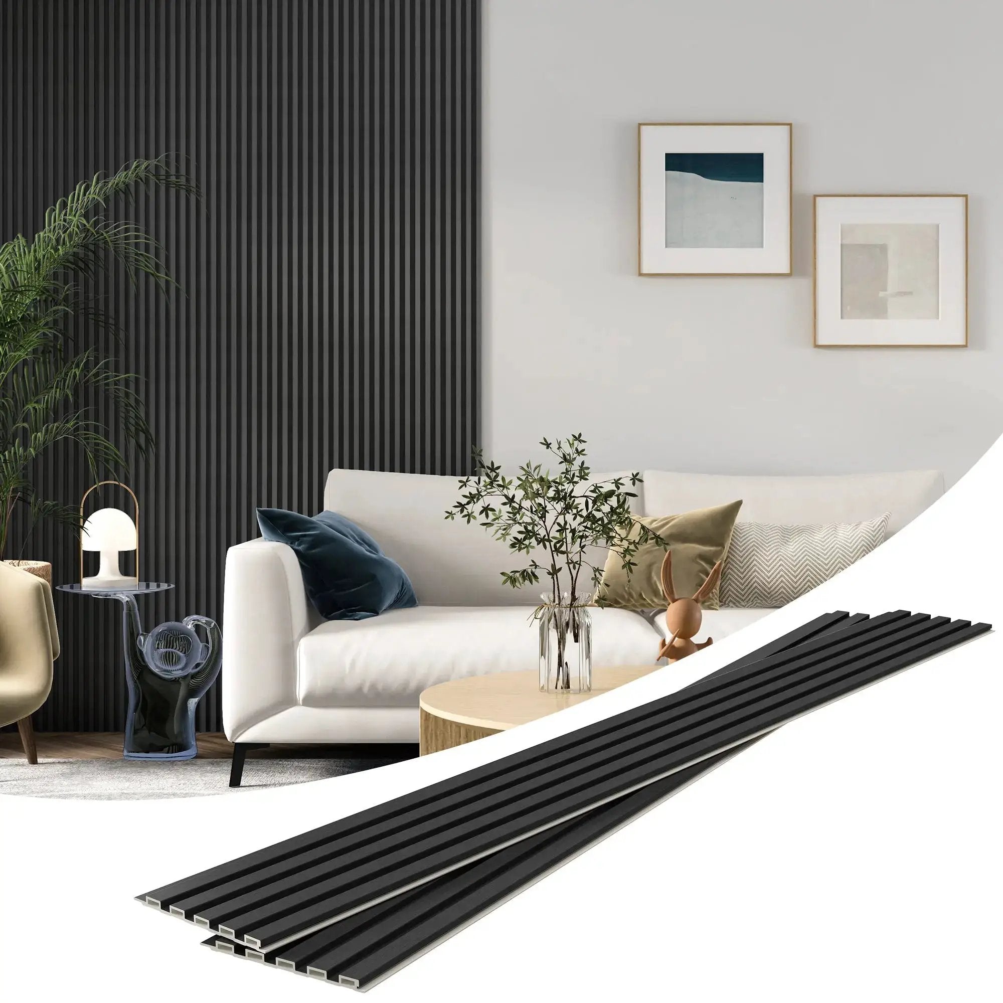 Hausvita 48x6 inch WPC Slat Wall Panels, black, 16-pack