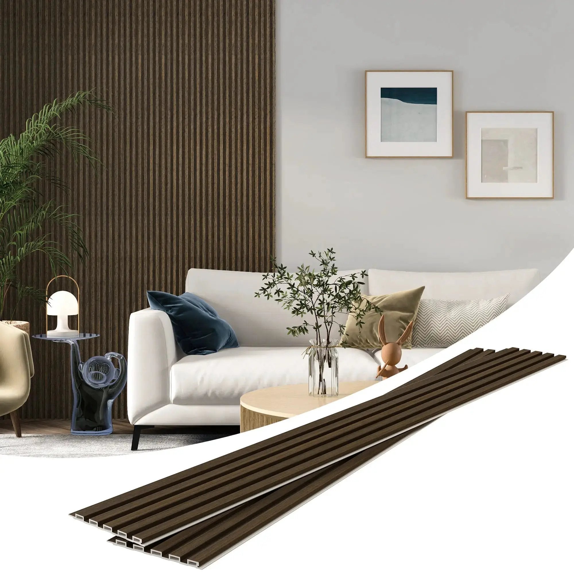 Hausvita WPC Slat Wall Panels 48 x 6 in (16-pack) dark brown wood-look wall paneling