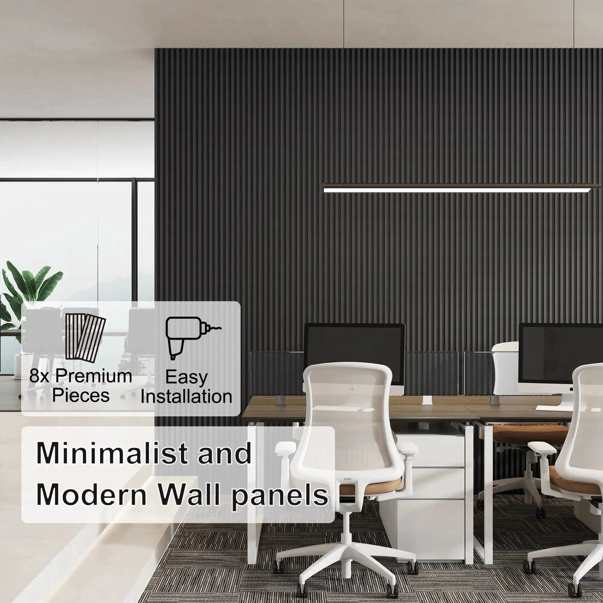 Hausvita 48 x 6 inch WPC slat wall panel, black, 16-pack for modern office walls