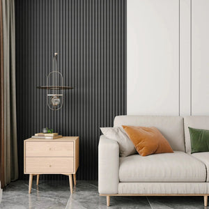 Hausvita WPC slat wall panel, 48 x 6 in, black vertical slats, 16-pack