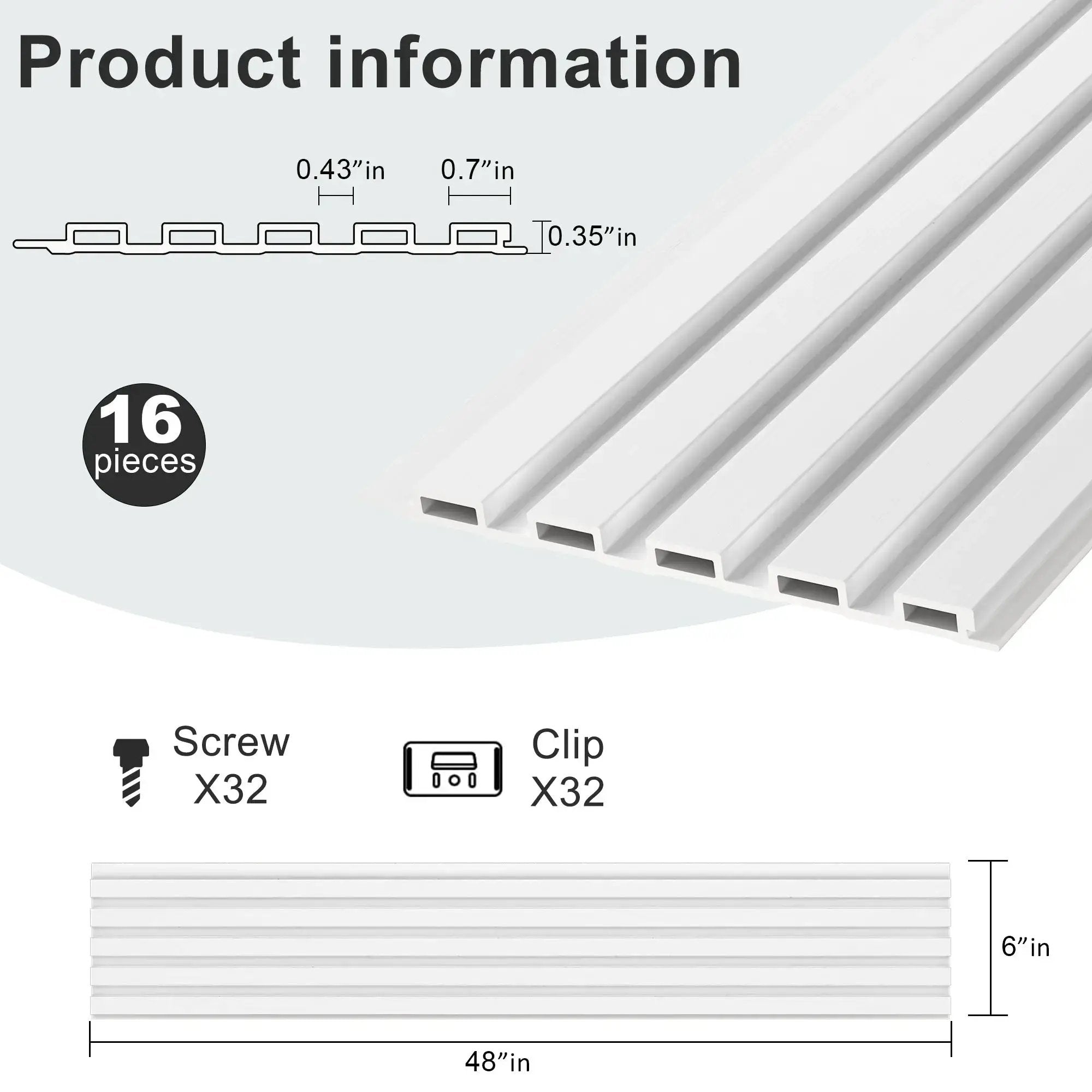 Hausvita 48 x 6 in WPC Slat Wall Panel, 16-piece white set; eco-friendly wall paneling
