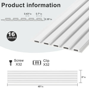 Hausvita 48 x 6 in WPC Slat Wall Panel, 16-piece white set; eco-friendly wall paneling