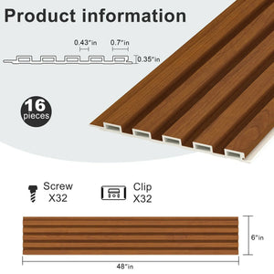 Hausvita WPC slat wall panel, 48 x 6 in, wood-look brown finish, 16-piece pack.