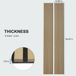Hausvita acoustic solid wood slat wall panels, natural wood strips with black backing, 2 panels per box