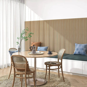 Hausvita acoustic solid wood slat wall panels, 2 panels per box, vertical brown slats for wall paneling