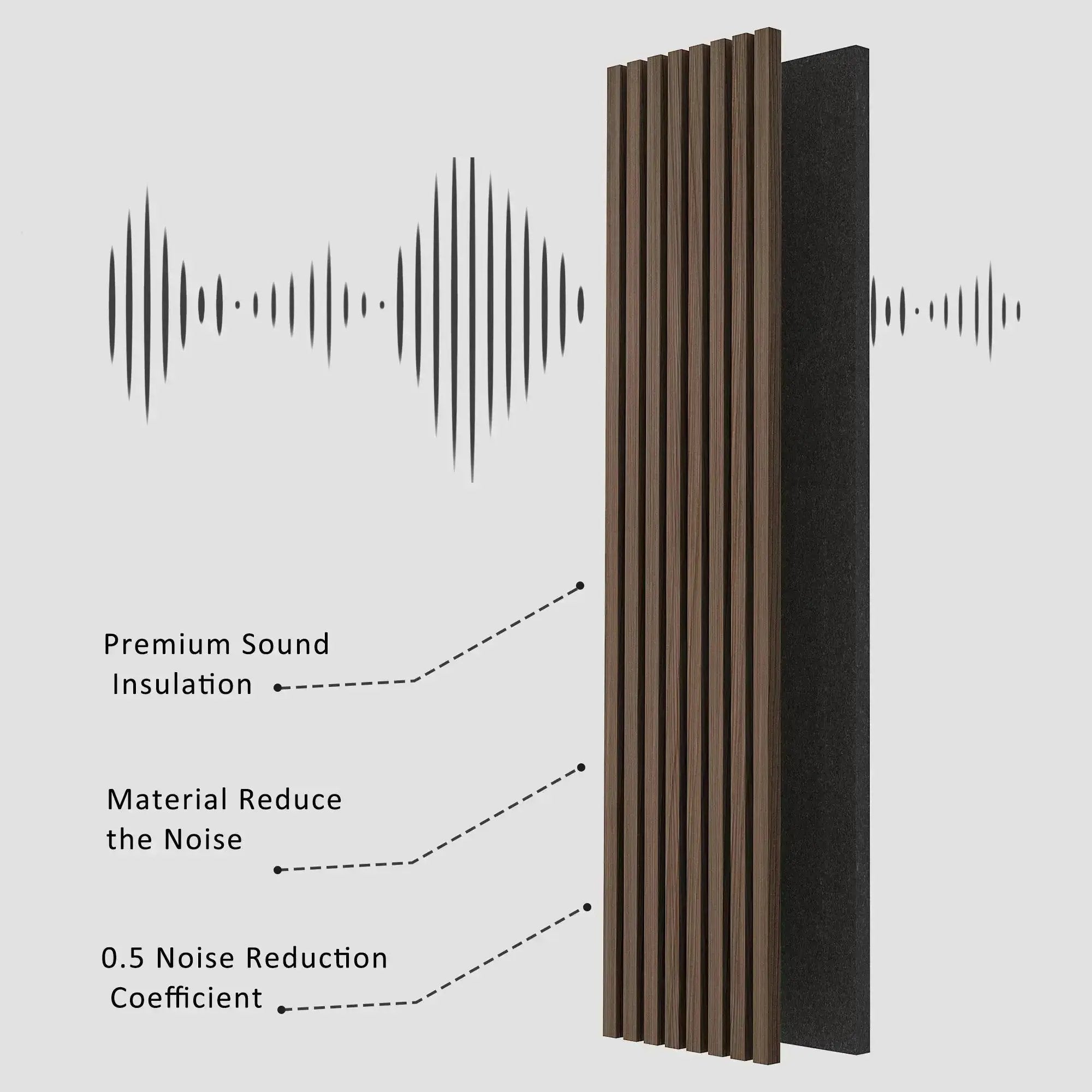 Hausvita acoustic solid wood slat wall panels, 2 per box, brown finish