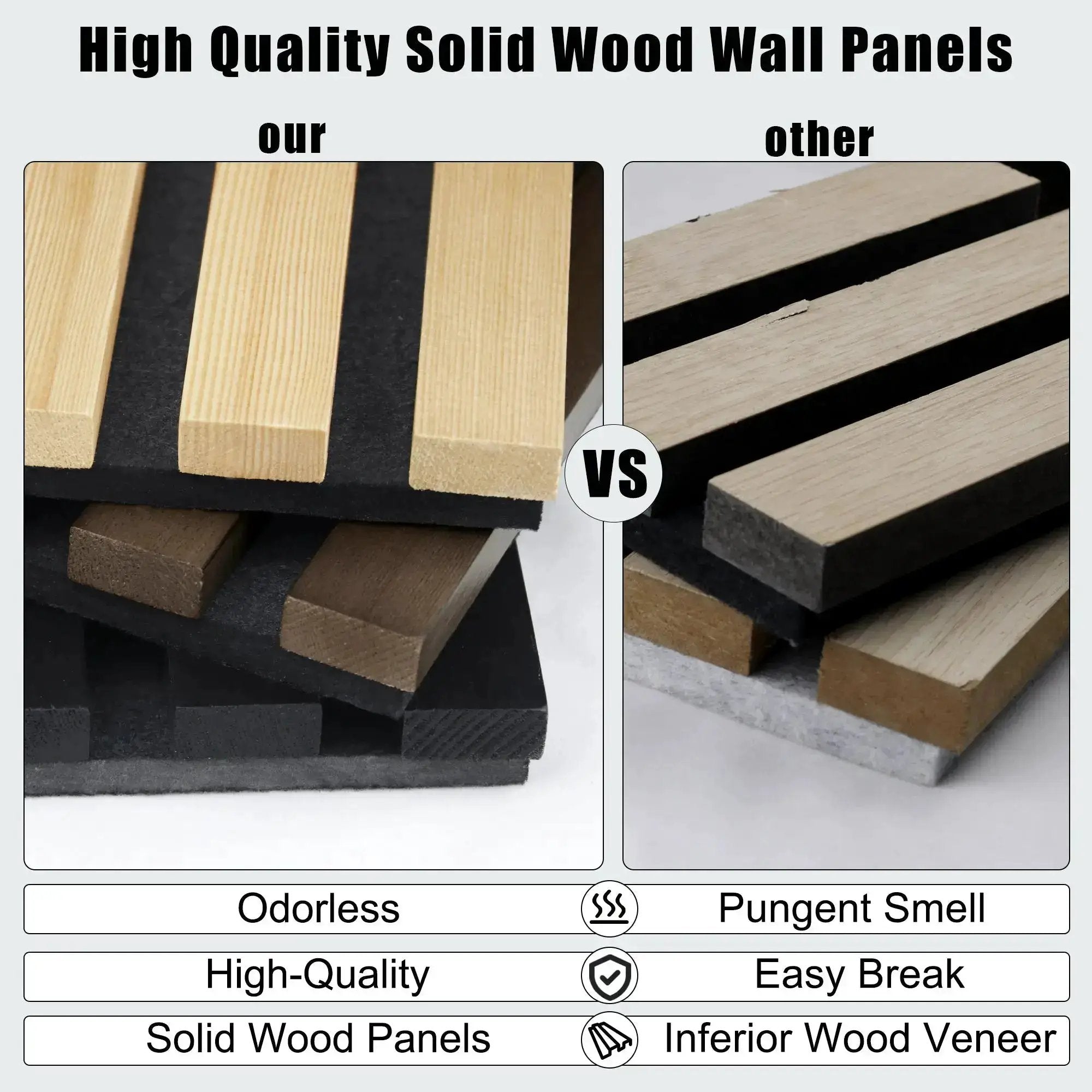 HAUSVITA Acoustic Solid Wood Slat Wall Panels, 2 panels per box, natural wood finish