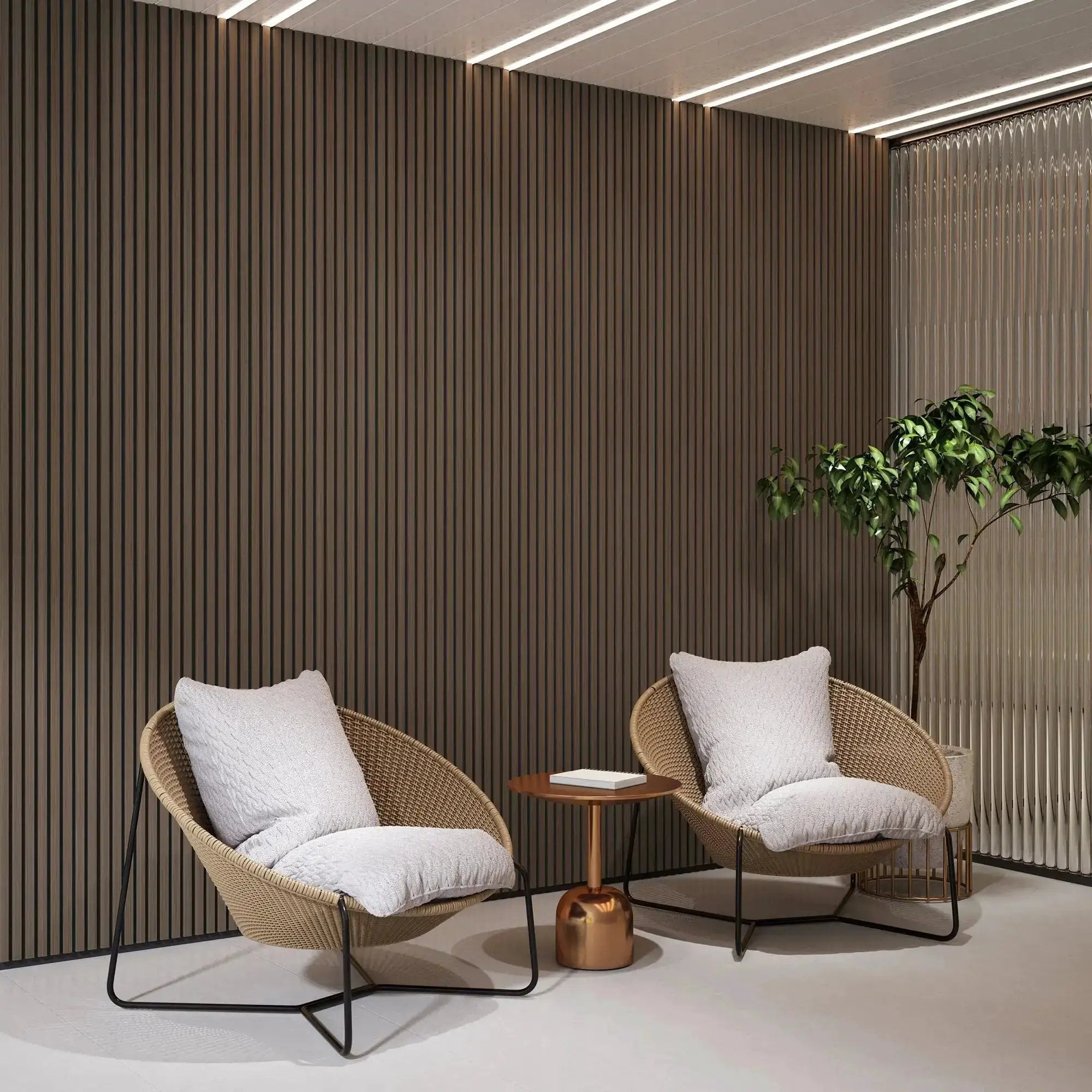 Hausvita acoustic solid wood slat wall panels, 2-panel box, dark brown wall paneling for interiors