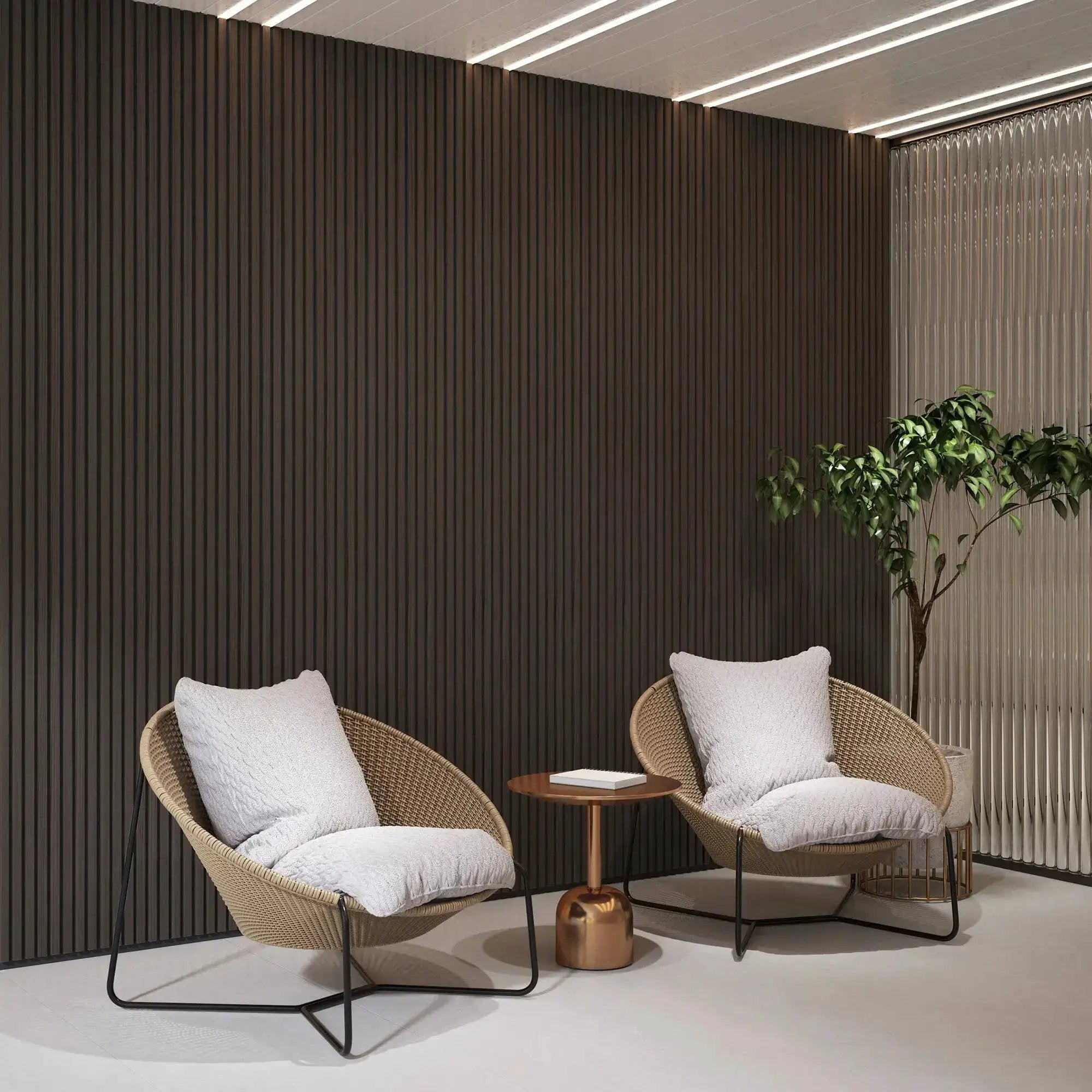 Hausvita acoustic solid wood slat wall panels, dark brown, 2 panels per box, wall paneling