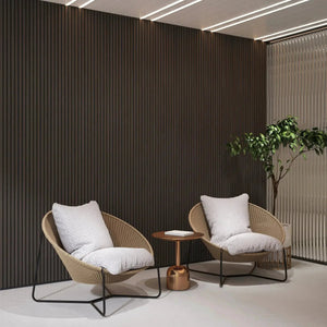 Hausvita acoustic solid wood slat wall panels, dark finish, 2-panel box for wall paneling.