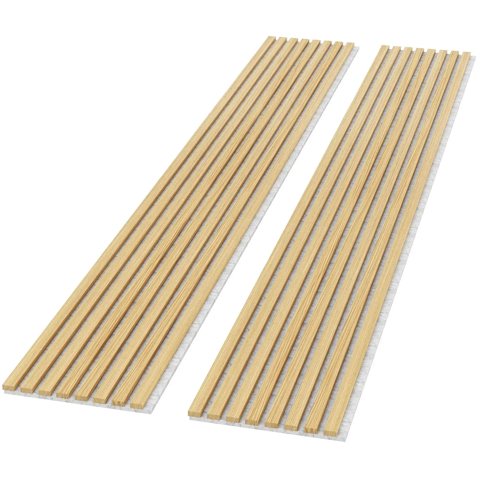 Hausvita acoustic solid wood slat wall panels, 2-panel set in light oak finish for wall paneling.