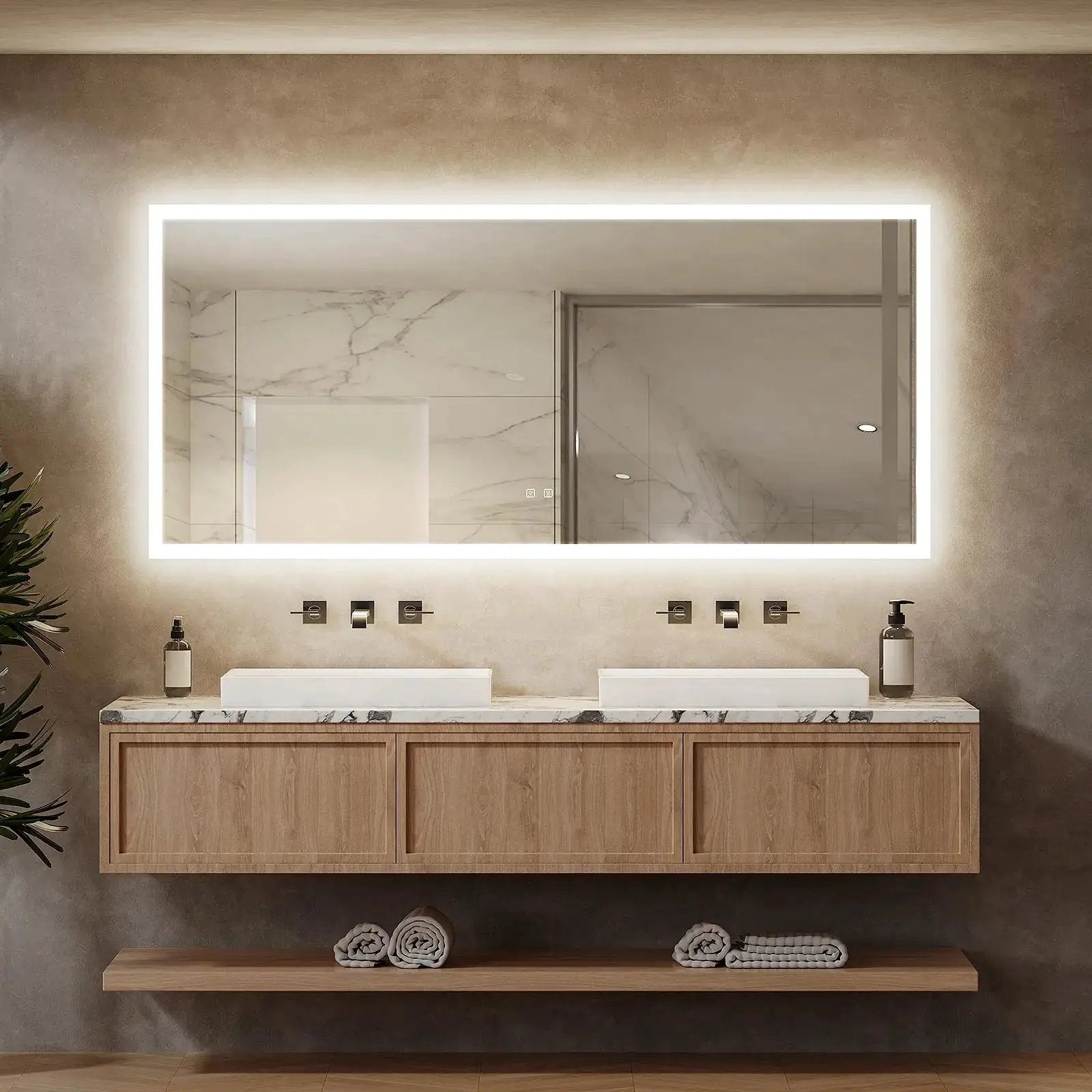 Hausvita Deluxe Edge Glow LED bathroom mirror, wall-mounted with edge-lit frame