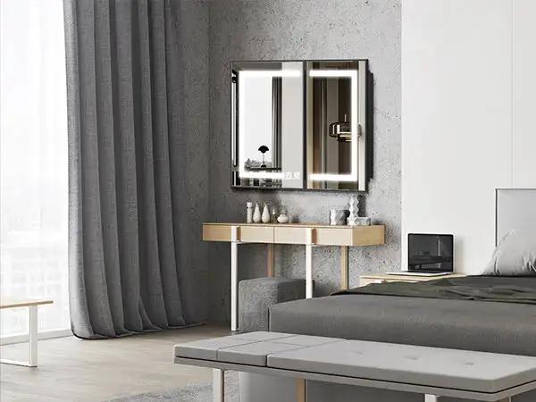 Hausvita framed recessed LED light bathroom medicine cabinet (medium); silver frame with mirrored doors