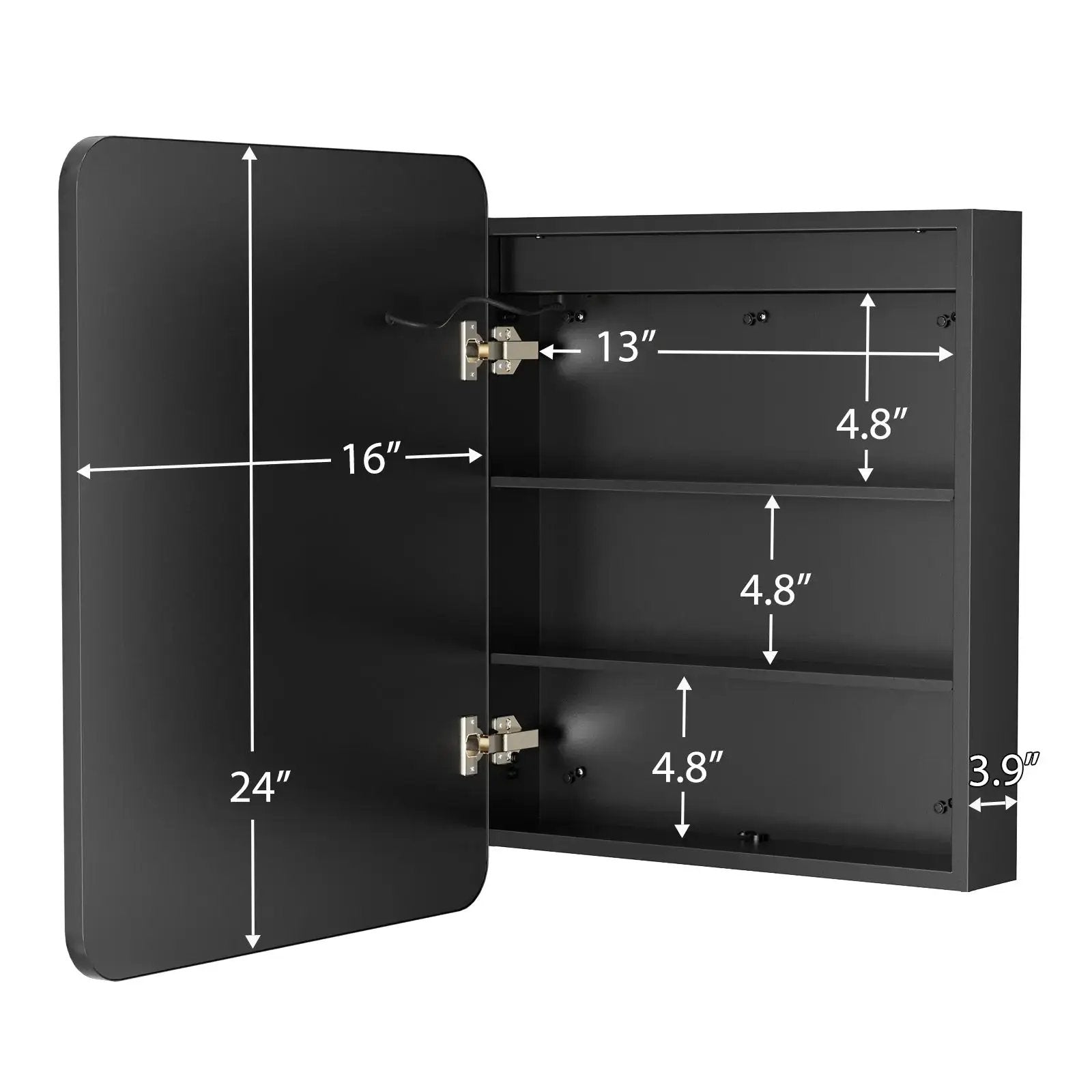 Hausvita framed recessed LED bathroom medicine cabinet, small black finish with 3 interior shelves