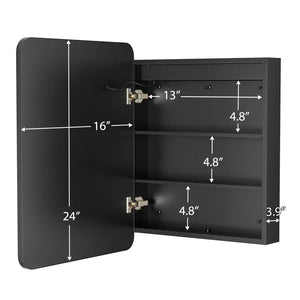 Hausvita framed recessed LED bathroom medicine cabinet, small black finish with 3 interior shelves