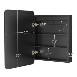 Hausvita framed recessed LED bathroom medicine cabinet, small black finish with multiple interior shelves.